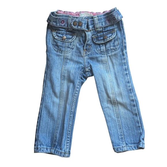 Vintage Levi's Girls Denim Jeans 24 Mos Bootcut Pockets Pink Paisley Y2K - Picture 1 of 4
